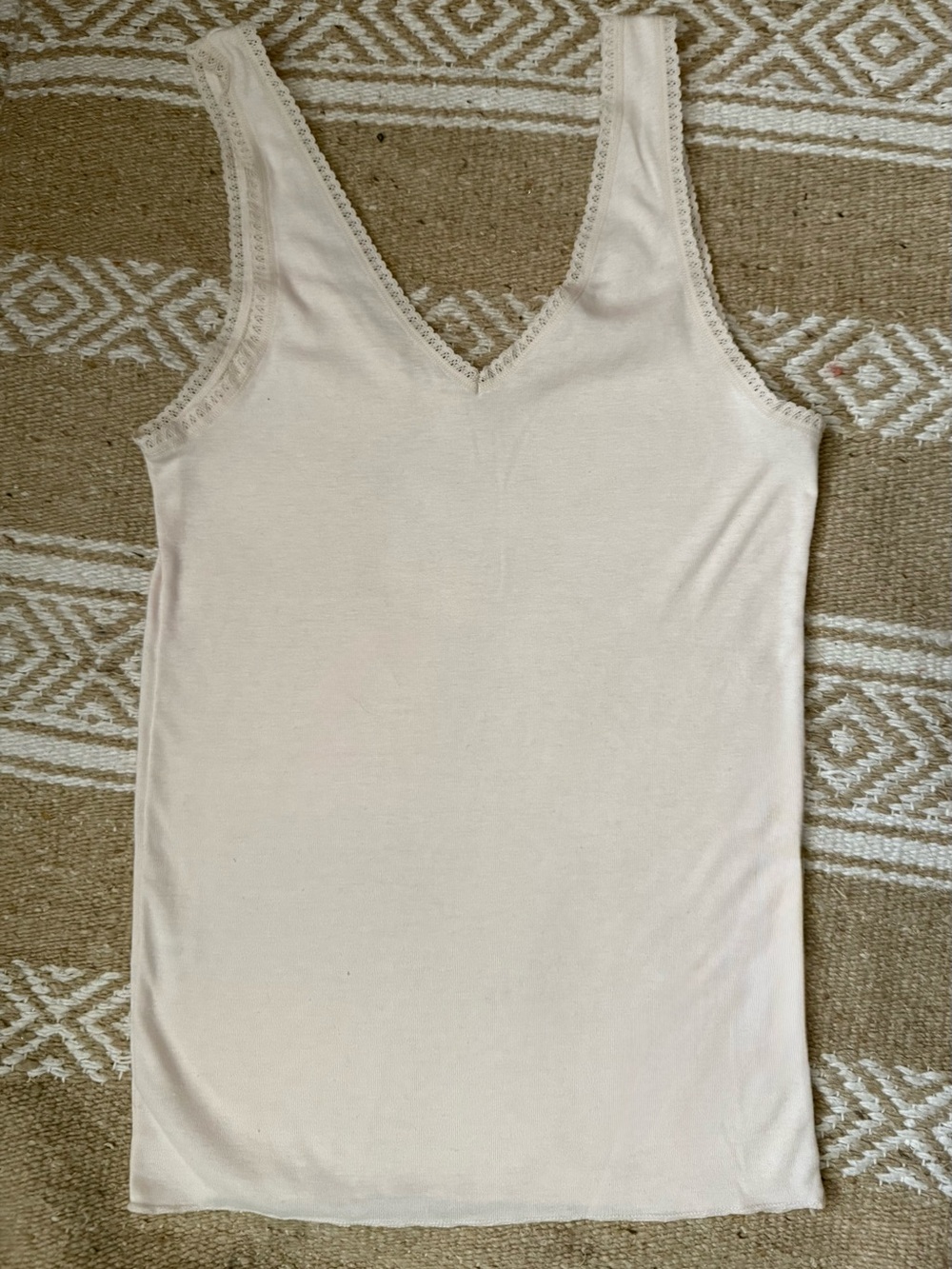 Vintage Wacoal Lace-Trim V-Neck Cotton-blend Under Tank Layer L